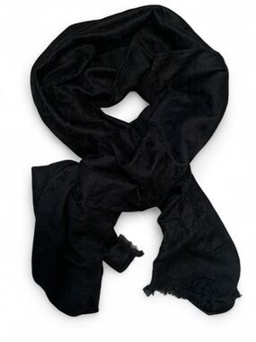 Designer Style Black Scarf with Frayed Ends